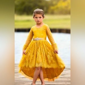 Trish Scully mustard yellow lace girls dress